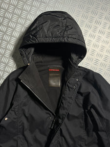 Early 2000’s Prada Sport Jet Black Ballistic Nylon Lined Jacket w/Zip-Off Hood - Large / Extra Large