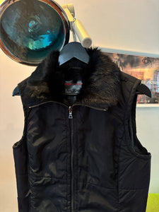 SS00’ Prada Sport 2in1 Jet Black Goat Fur Lined Jacket/Vest - Womens 6-8