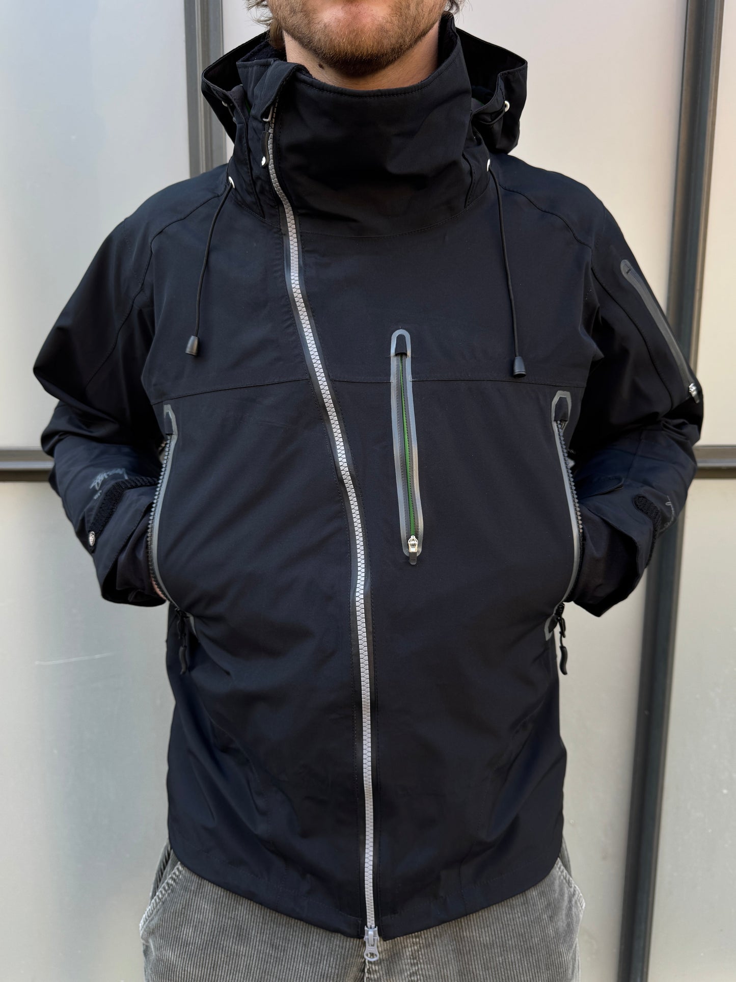 AW11' Stüssy x Afdice Jet Black Asymmetric Zip Technical Gore-Tex Jacket