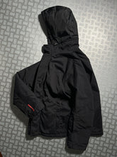 画像をギャラリービューアに読み込む, Early 2000’s Prada Sport Jet Black Ballistic Nylon Lined Jacket w/Zip-Off Hood - Large / Extra Large