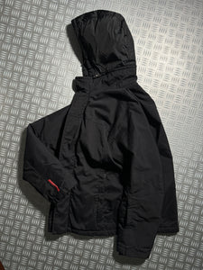 Early 2000’s Prada Sport Jet Black Ballistic Nylon Lined Jacket w/Zip-Off Hood - Large / Extra Large