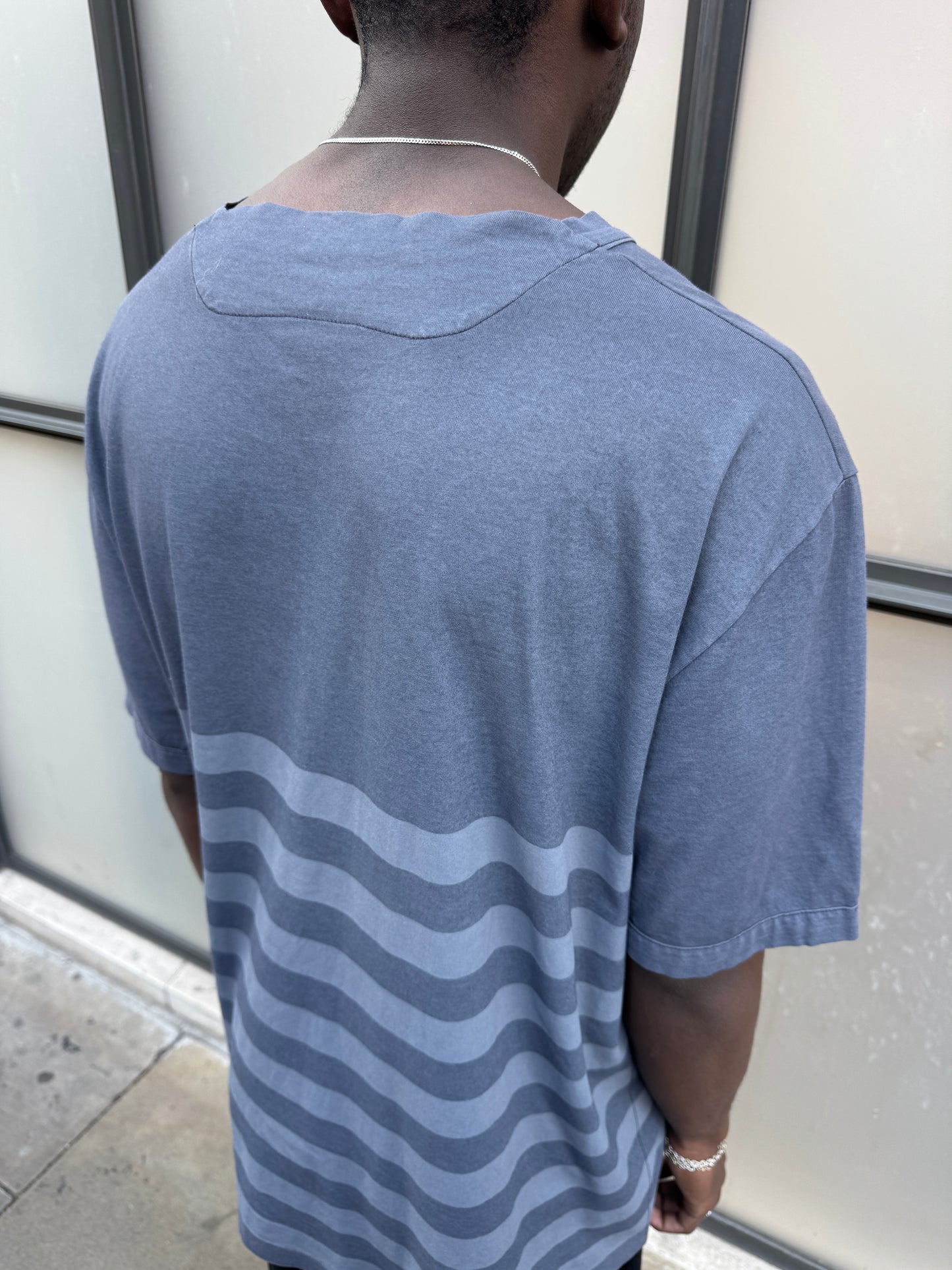 Early 2000's Stone Island Deep Navy/Grey Striped Tee