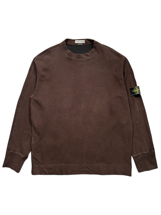 1990's Stone Island Ribbed Cotton Deep Brown Crewneck