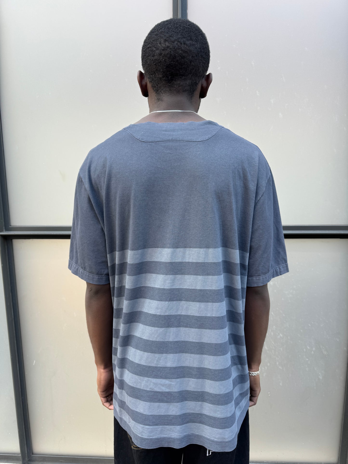 Early 2000's Stone Island Deep Navy/Grey Striped Tee