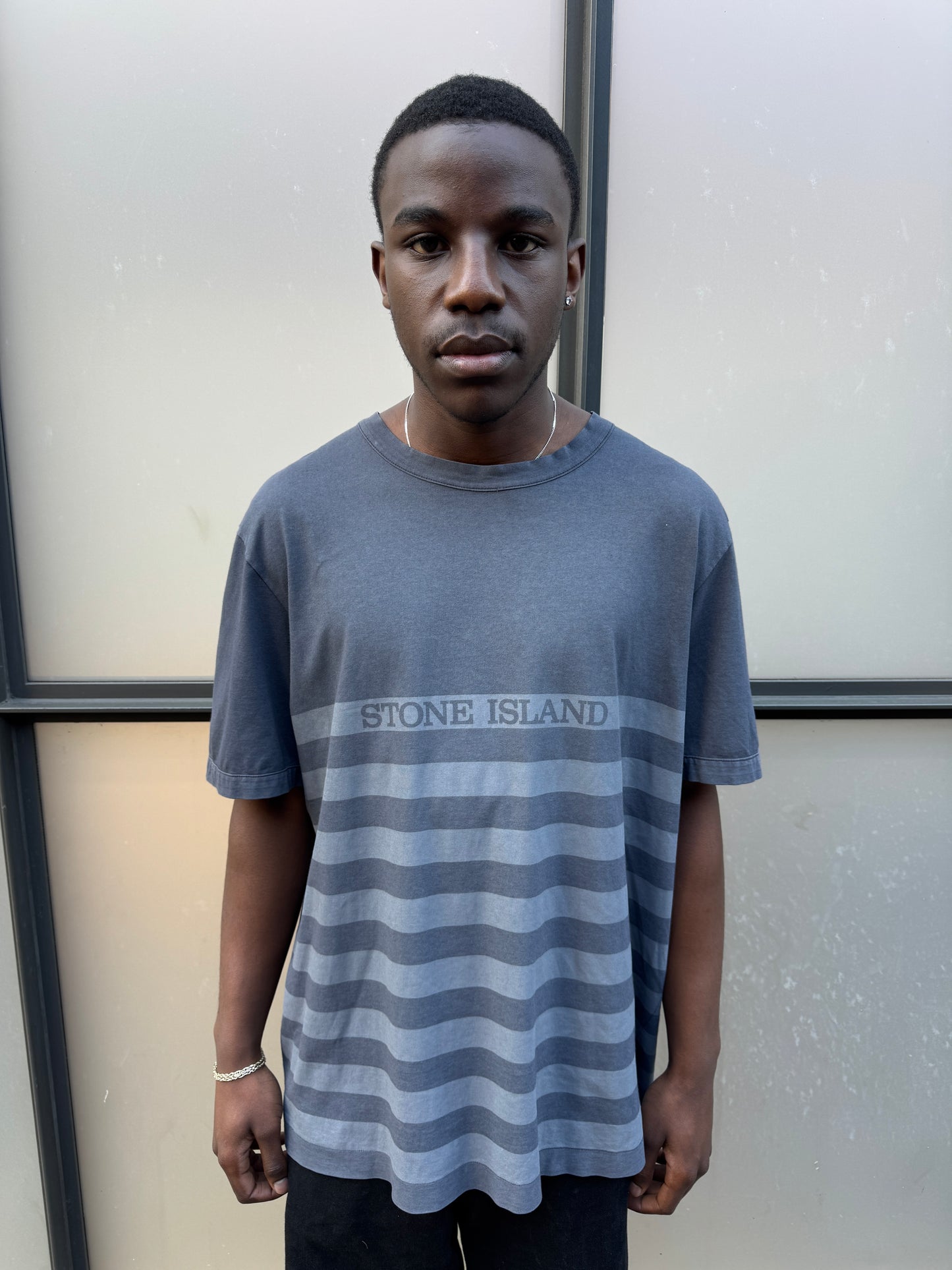 Early 2000's Stone Island Deep Navy/Grey Striped Tee