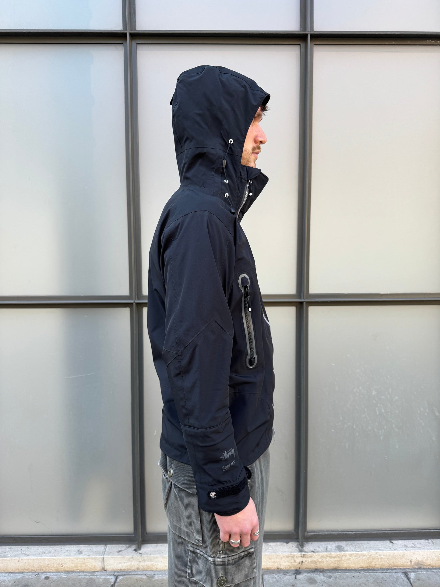 AW11' Stüssy x Afdice Jet Black Asymmetric Zip Technical Gore-Tex Jacket
