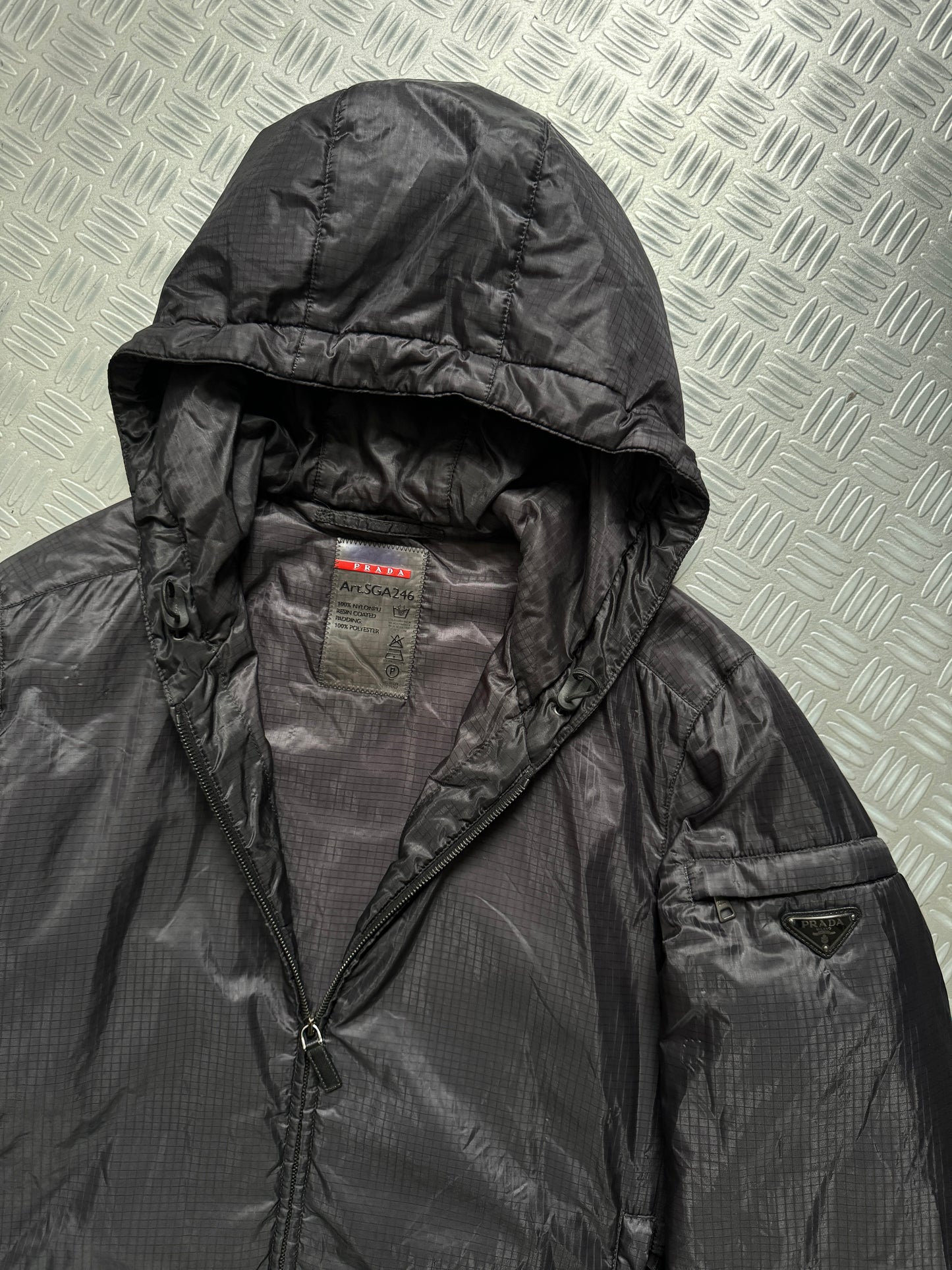 AW13’ Prada Mainline Padded Rip-Stop Nylon Shimmer Hooded Jacket