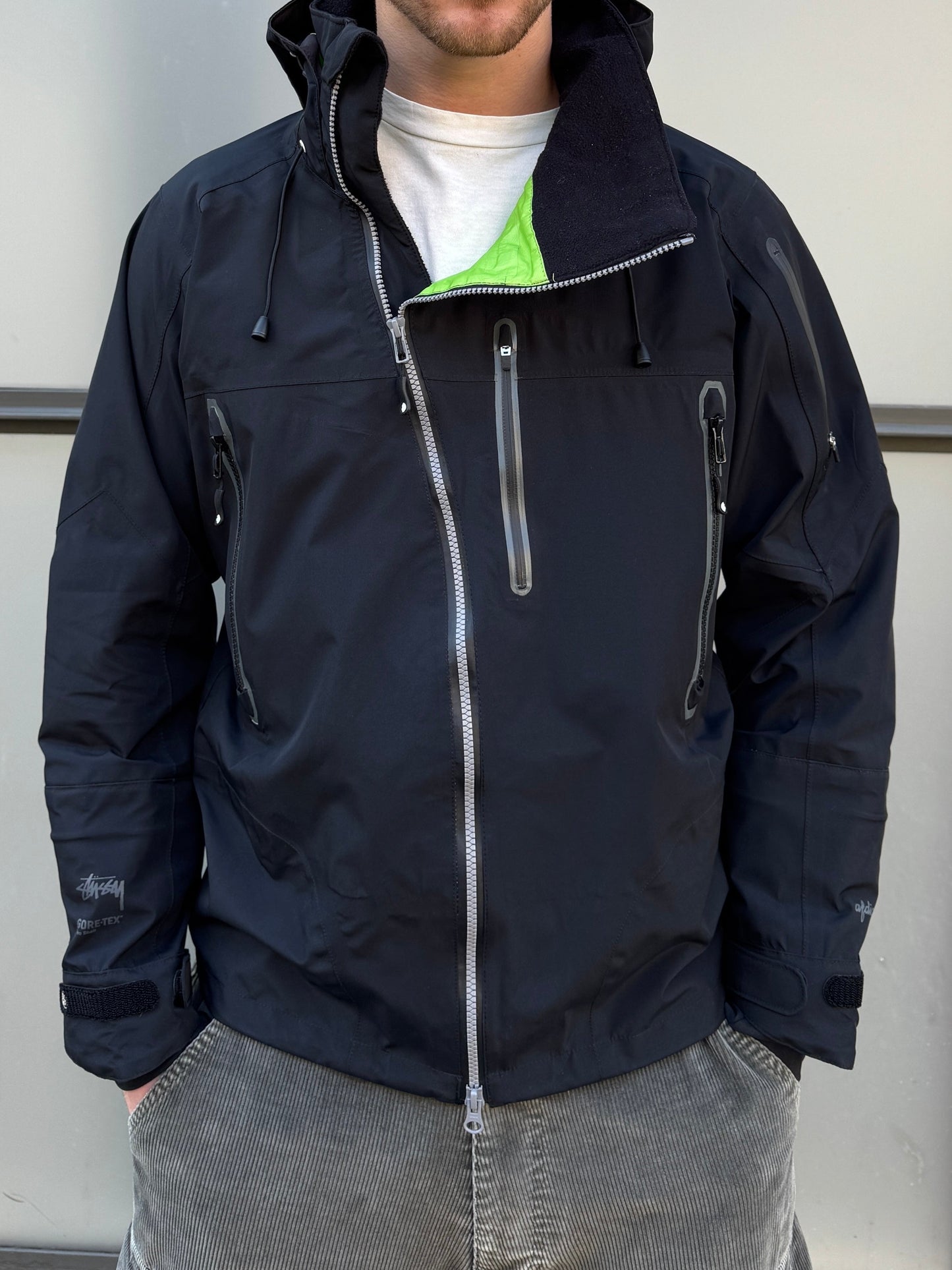 AW11' Stüssy x Afdice Jet Black Asymmetric Zip Technical Gore-Tex Jacket