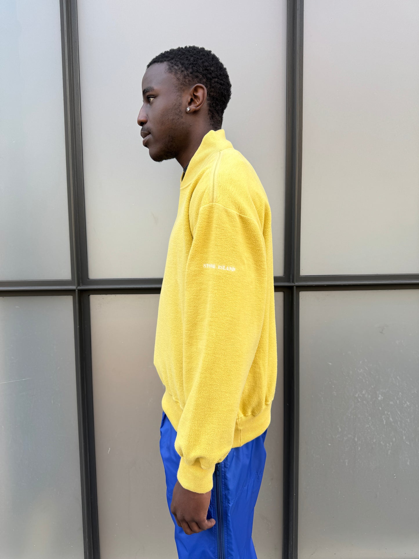 1990’s Stone Island Bright Yellow Fleece V Neck Jumper