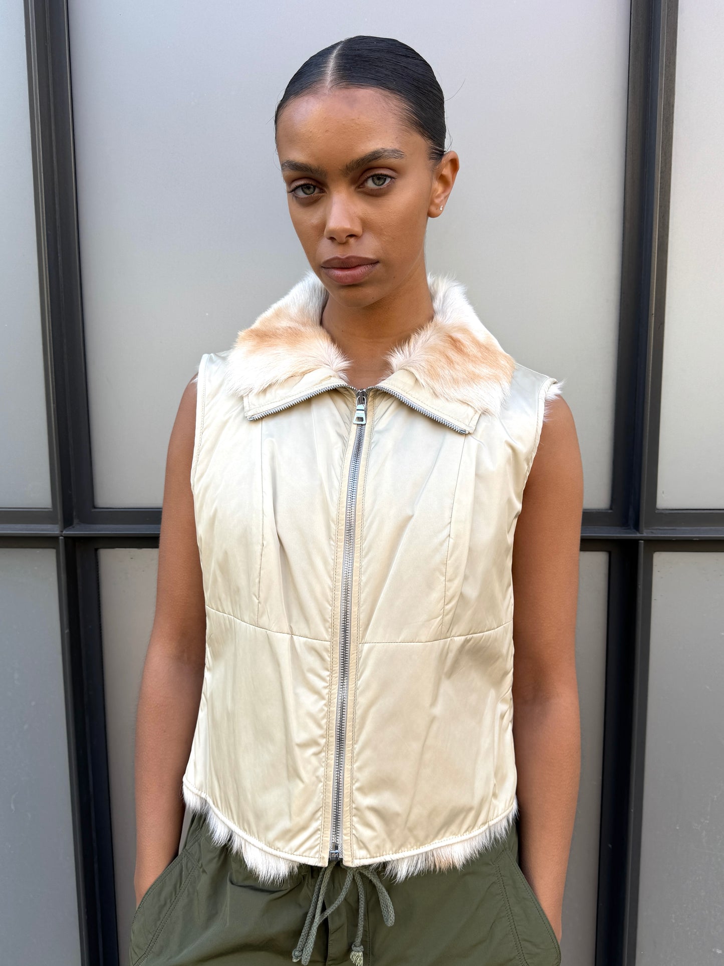 Prada Sport Fur Lined Light Beige Vest