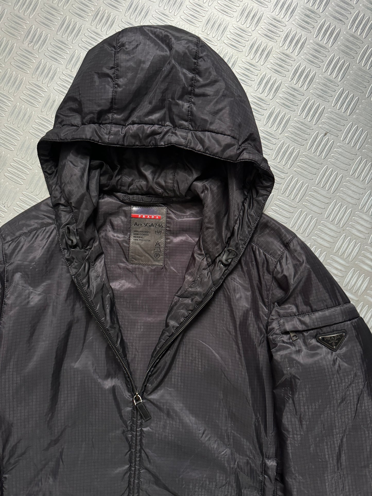 AW13’ Prada Mainline Padded Rip-Stop Nylon Shimmer Hooded Jacket