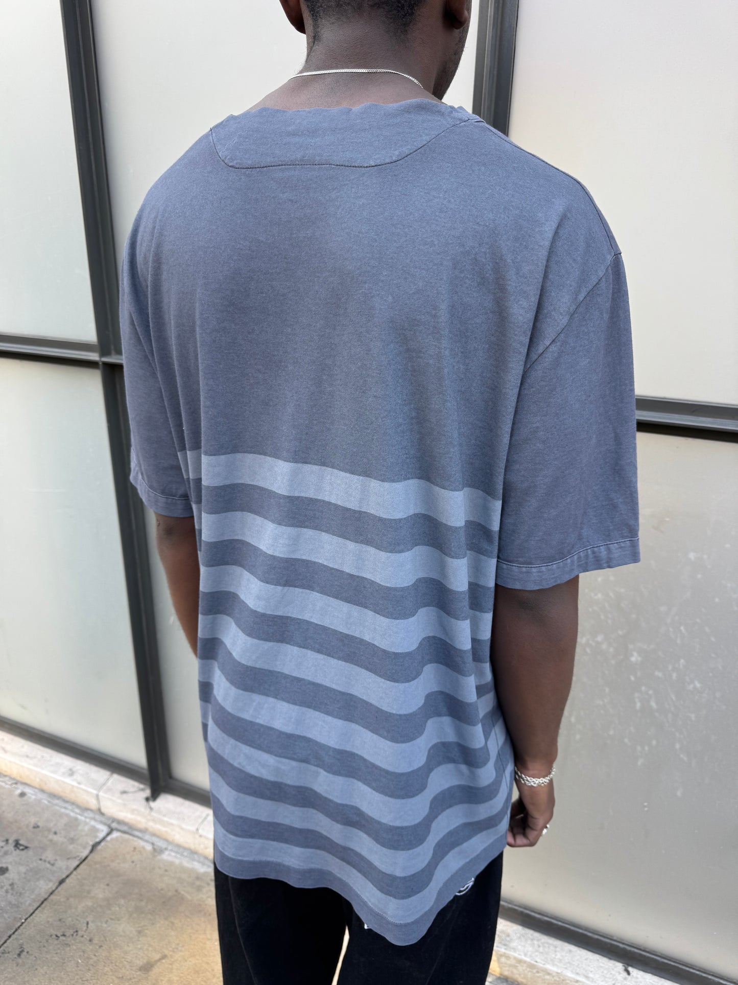 Early 2000's Stone Island Deep Navy/Grey Striped Tee