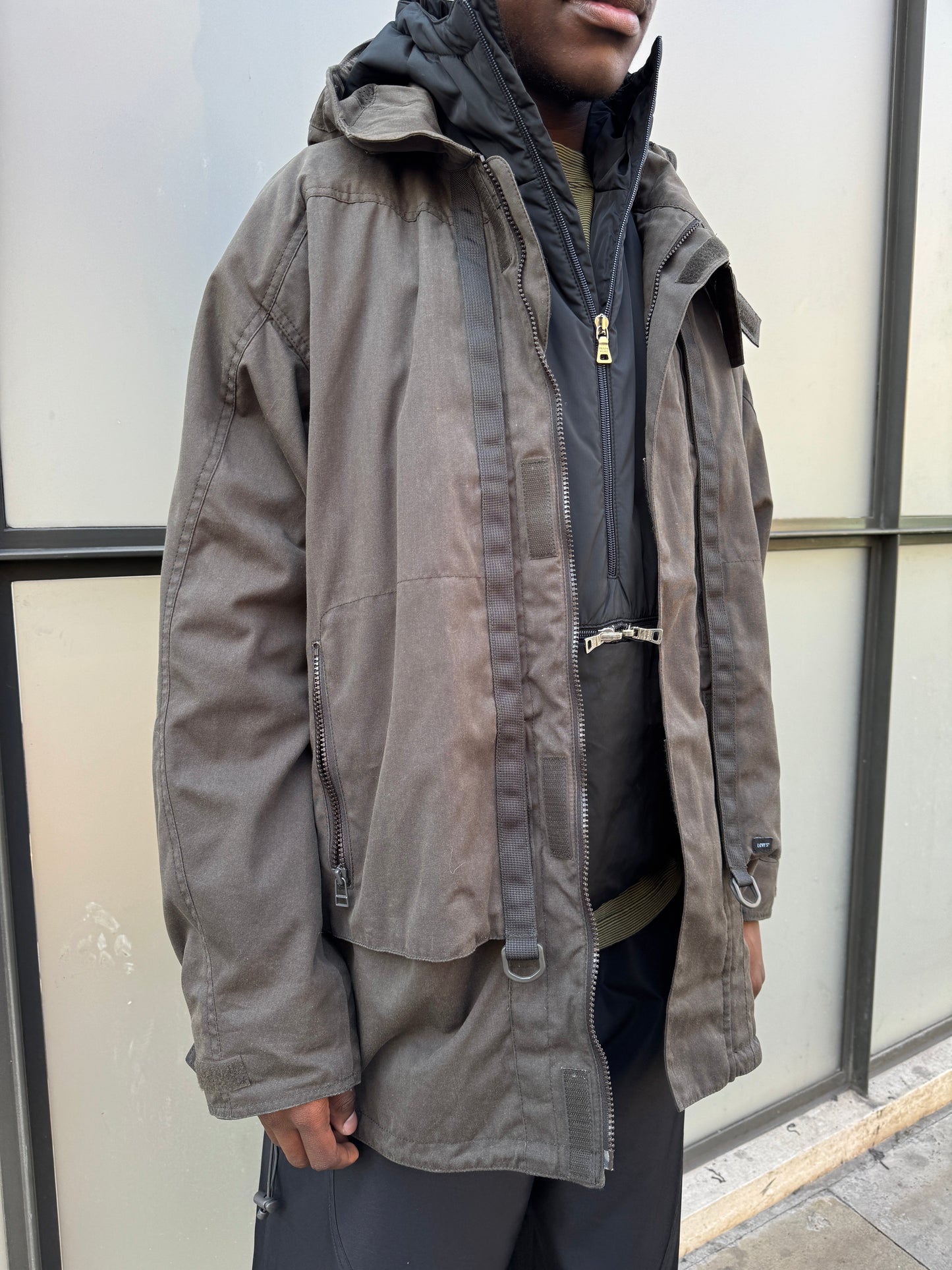 Early 2000’s Levi’s Engineered Dark Khaki Waxed Cotton Stash Pocket Jacket