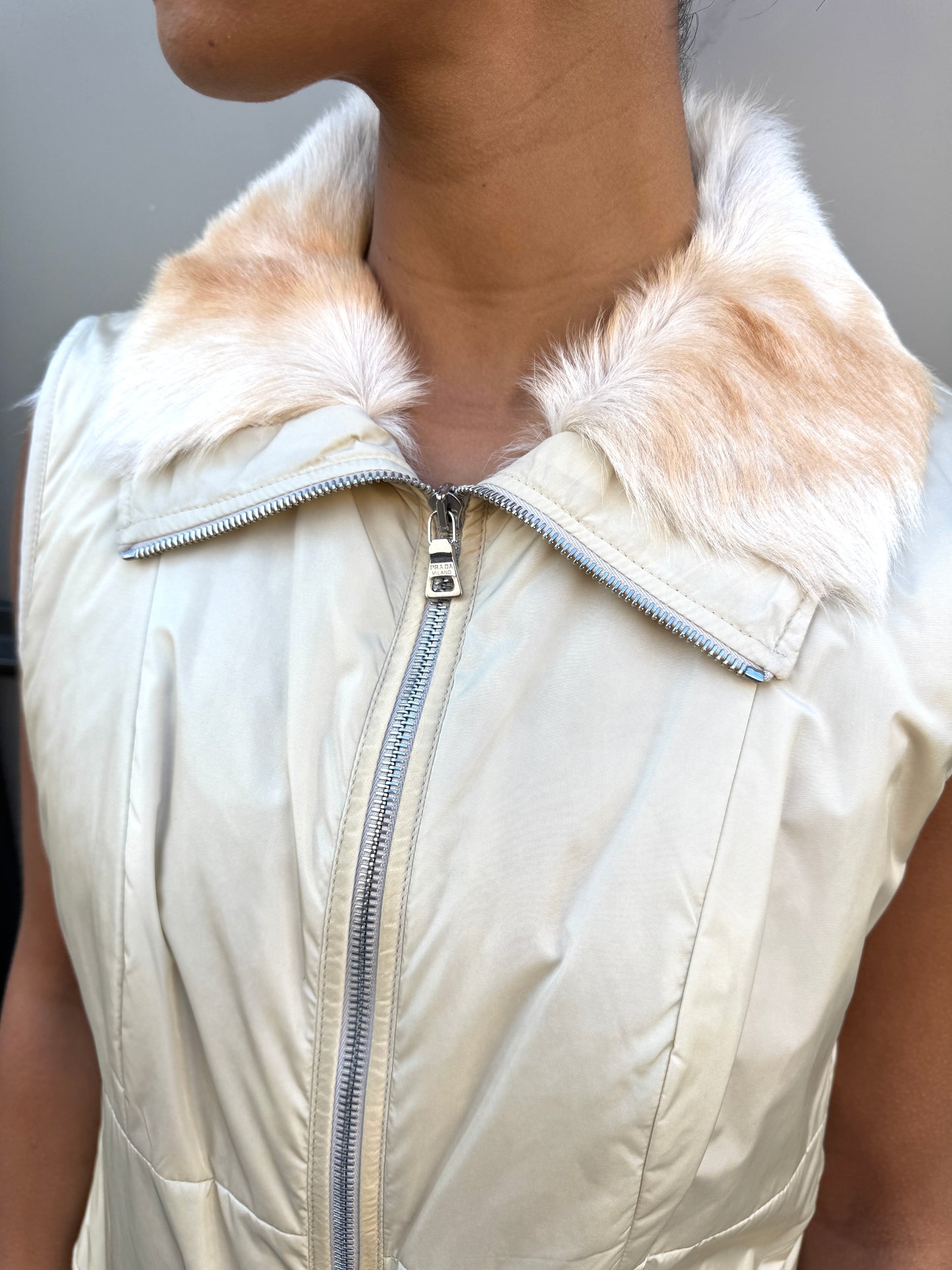Prada Sport Fur Lined Light Beige Vest