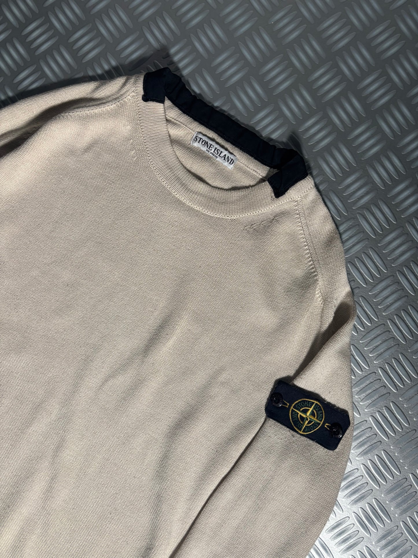 Stone Island Striped Cuff Cream Knitted Crewneck