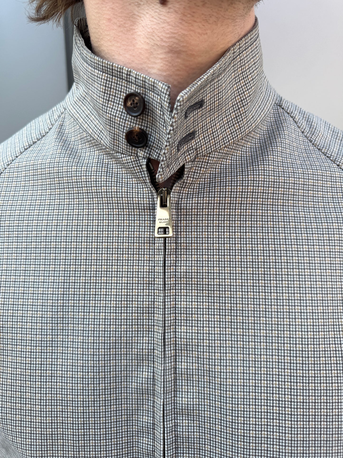 Prada Main Line Hounds Tooth 2in1 Zip Out Liner Harrington Jacket