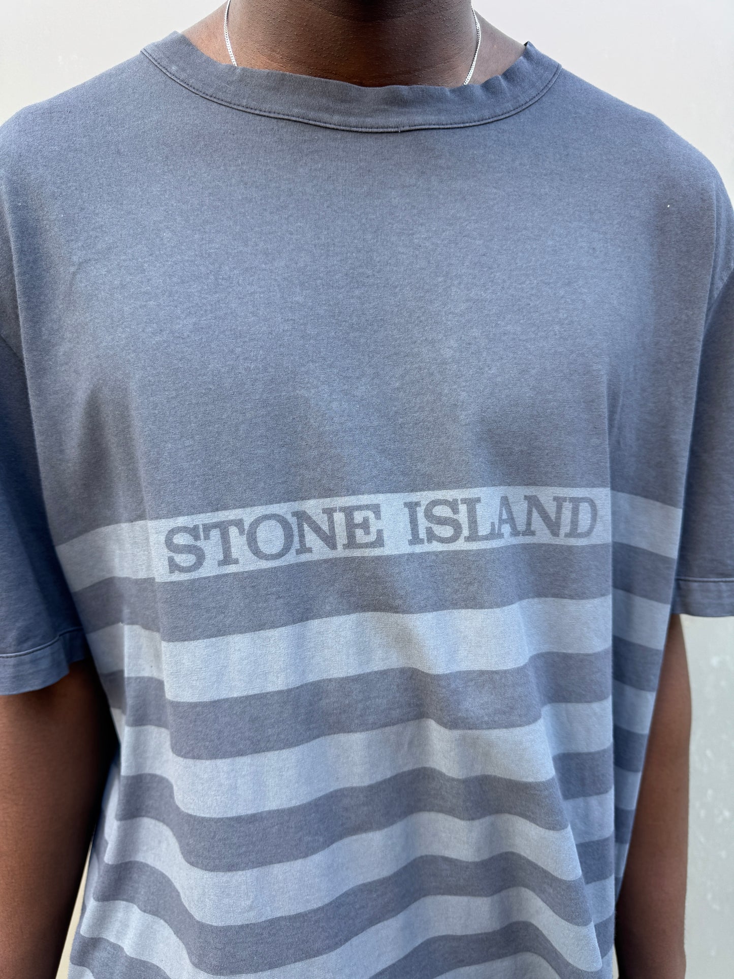 Early 2000's Stone Island Deep Navy/Grey Striped Tee