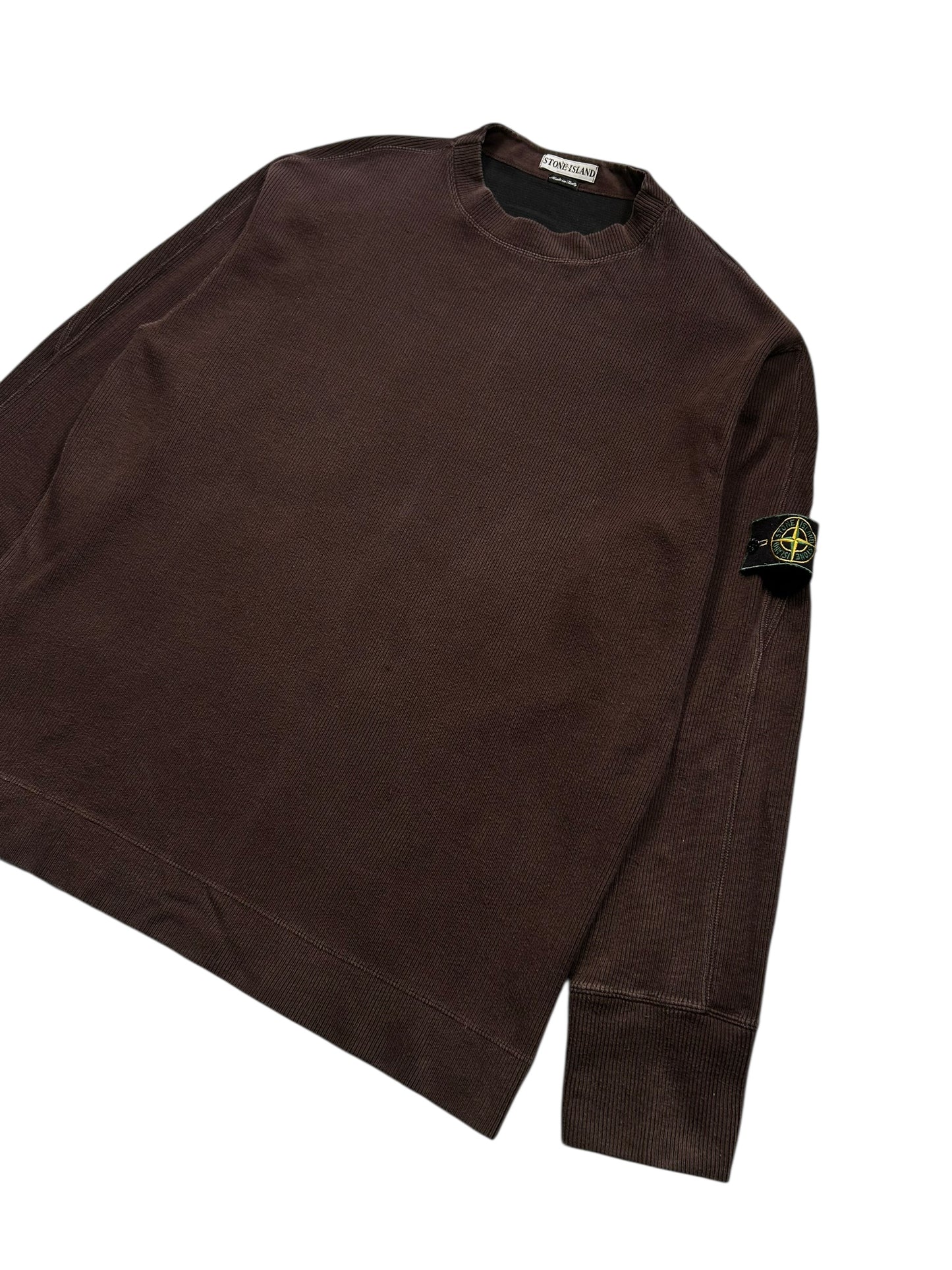 1990's Stone Island Ribbed Cotton Deep Brown Crewneck