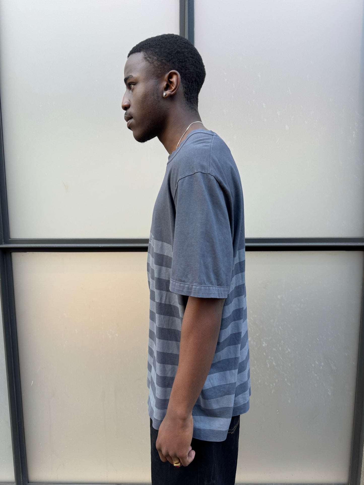 Early 2000's Stone Island Deep Navy/Grey Striped Tee