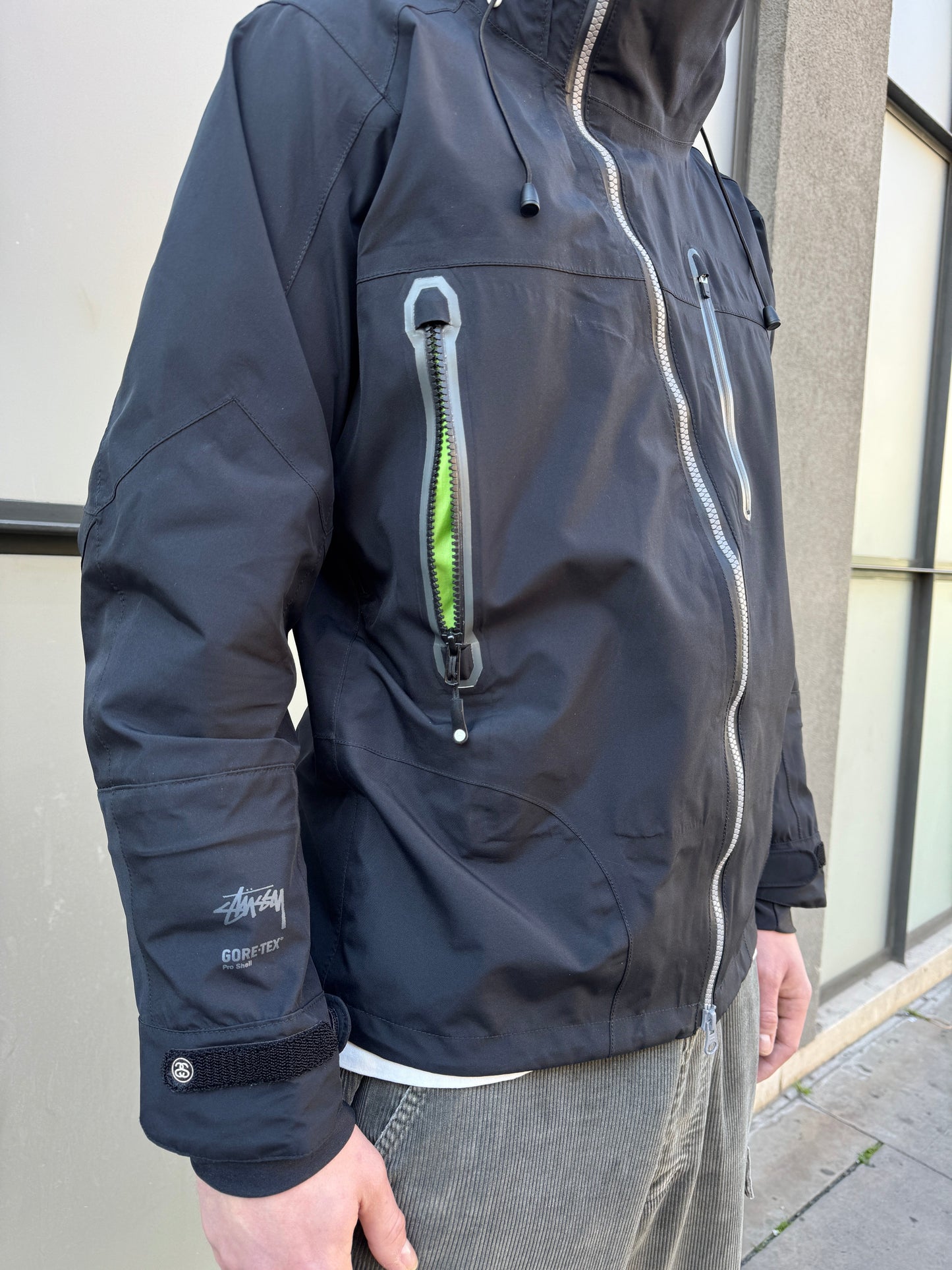 AW11' Stüssy x Afdice Jet Black Asymmetric Zip Technical Gore-Tex Jacket