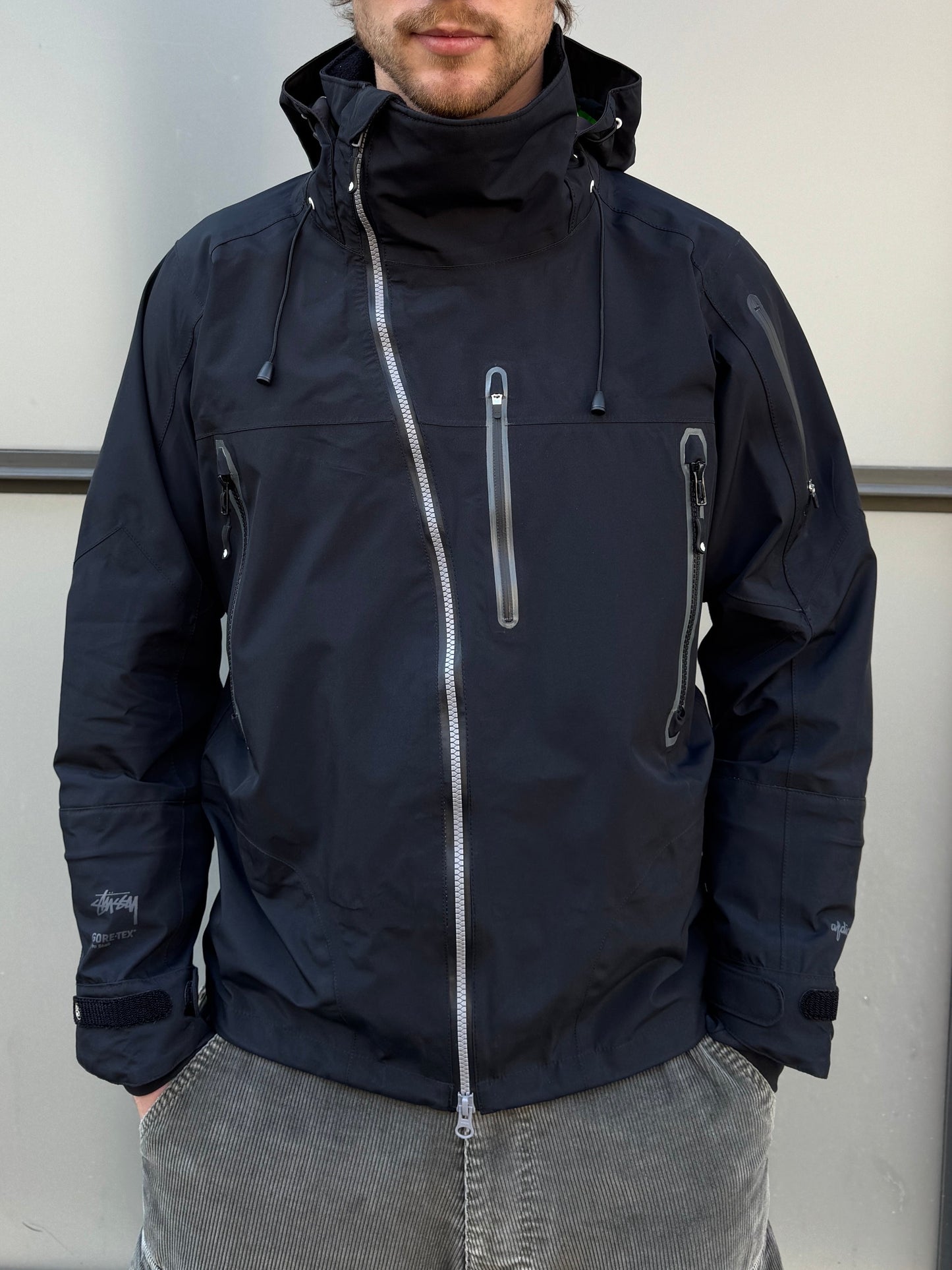 AW11' Stüssy x Afdice Jet Black Asymmetric Zip Technical Gore-Tex Jacket