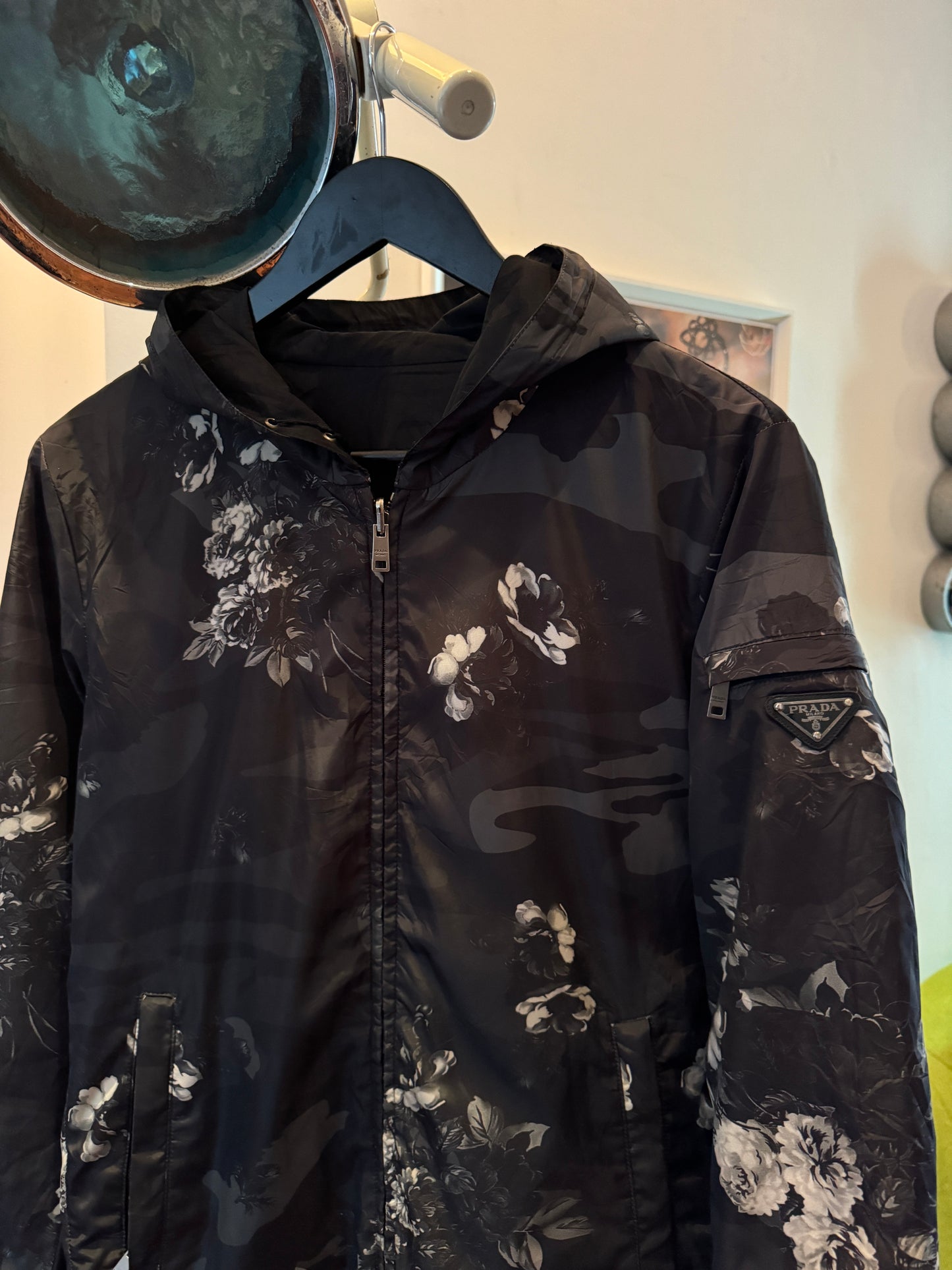 Prada Mainline Reversible Camo/Flowers Print Nylon Jacket