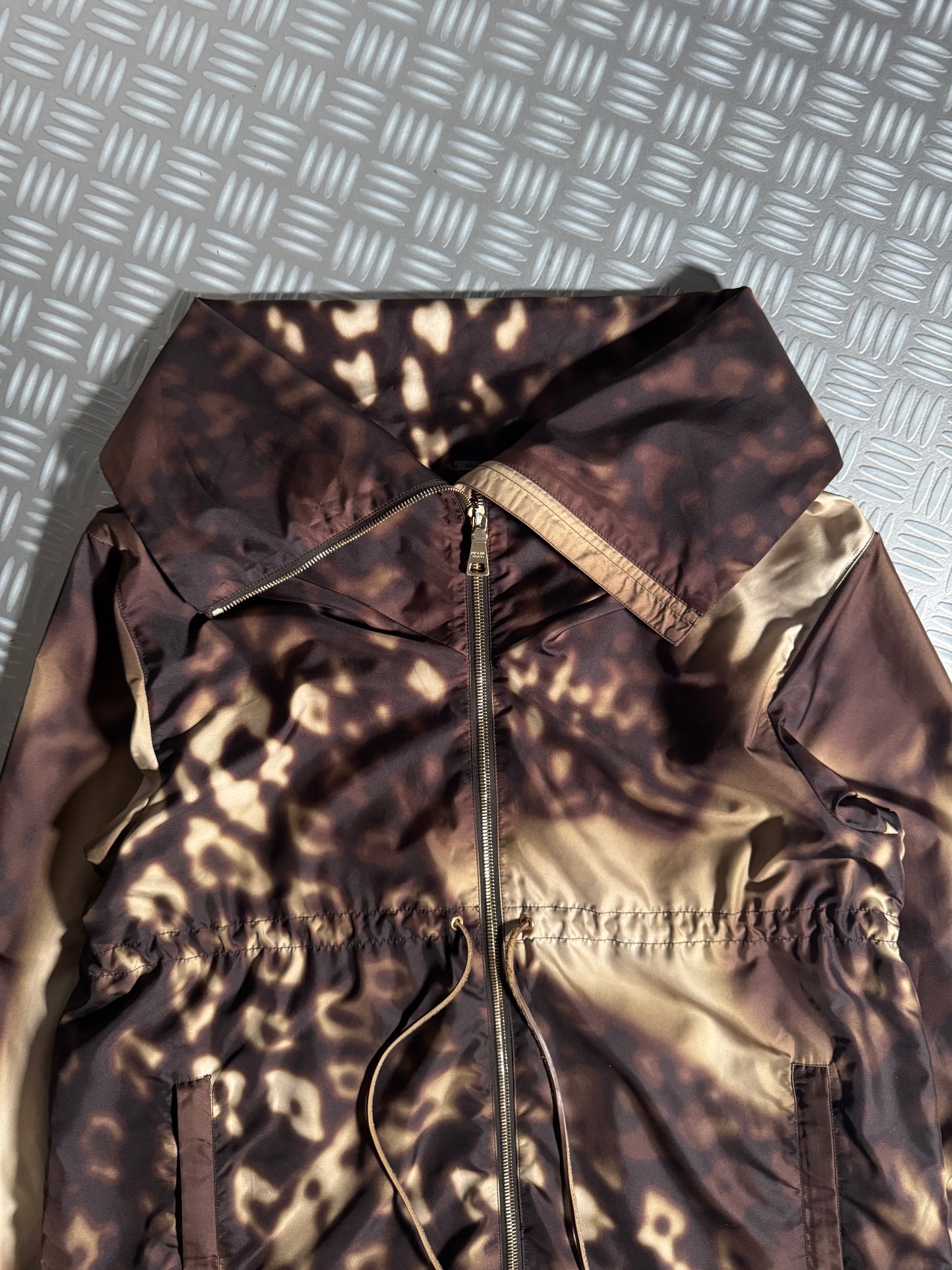 Prada Leopard Print Exaggerated Collar Jacket