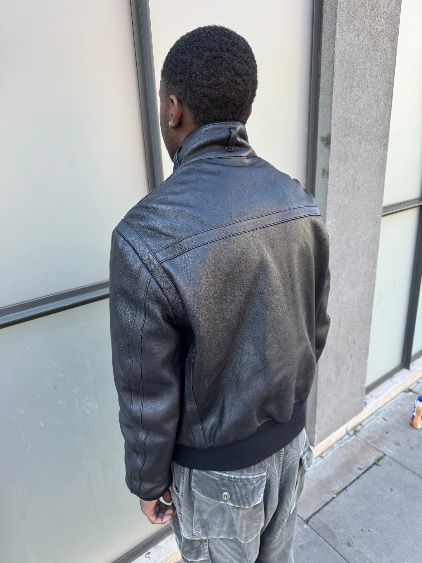Early 2000’s Prada Jet Black Leather Flight Jacket