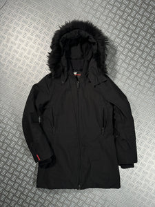 Early 2000’s Prada Sport Jet Black Gore-Tex Padded Jacket w/Fur Trim Hood - Small