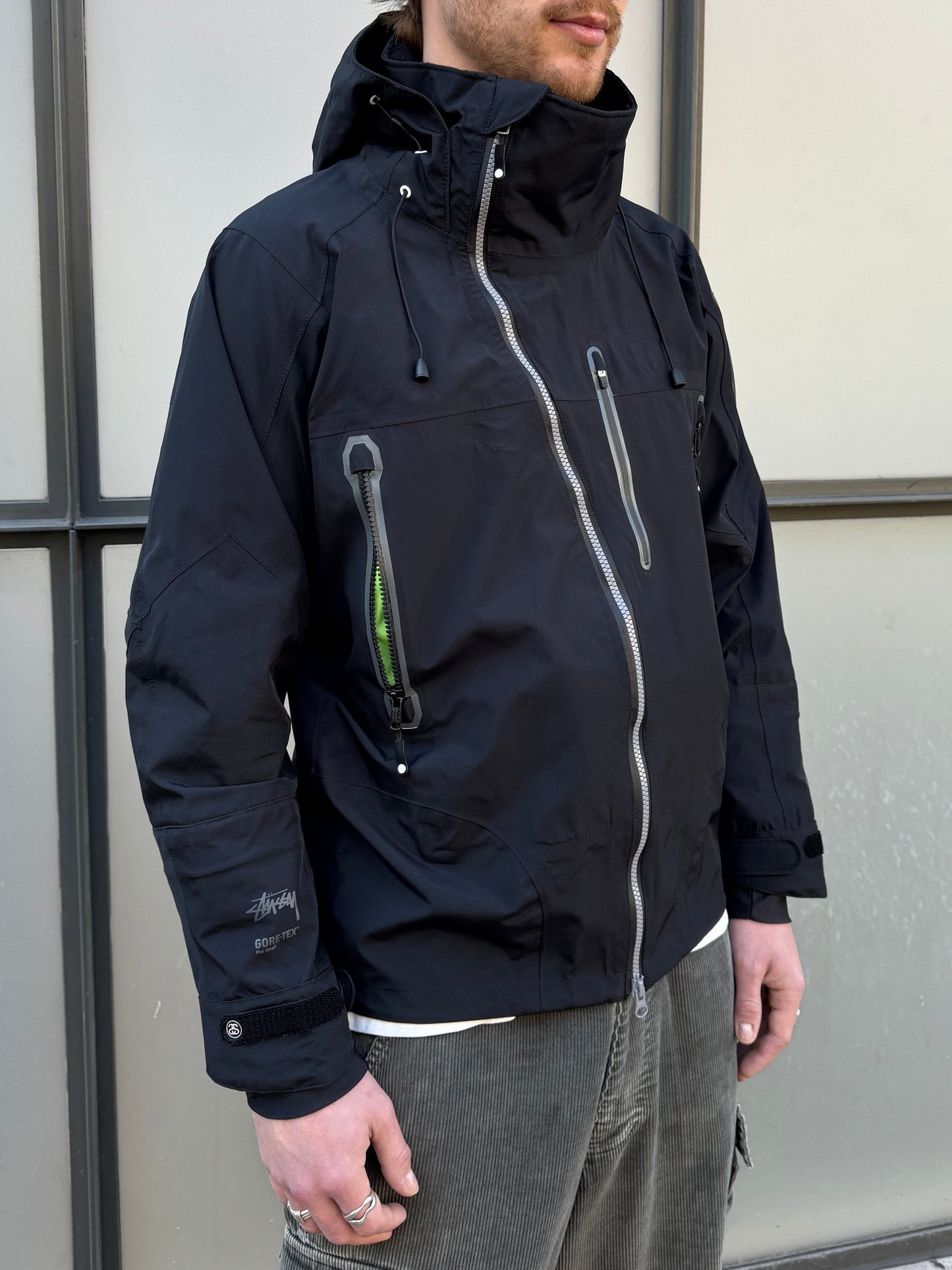 AW11' Stüssy x Afdice Jet Black Asymmetric Zip Technical Gore-Tex Jacket