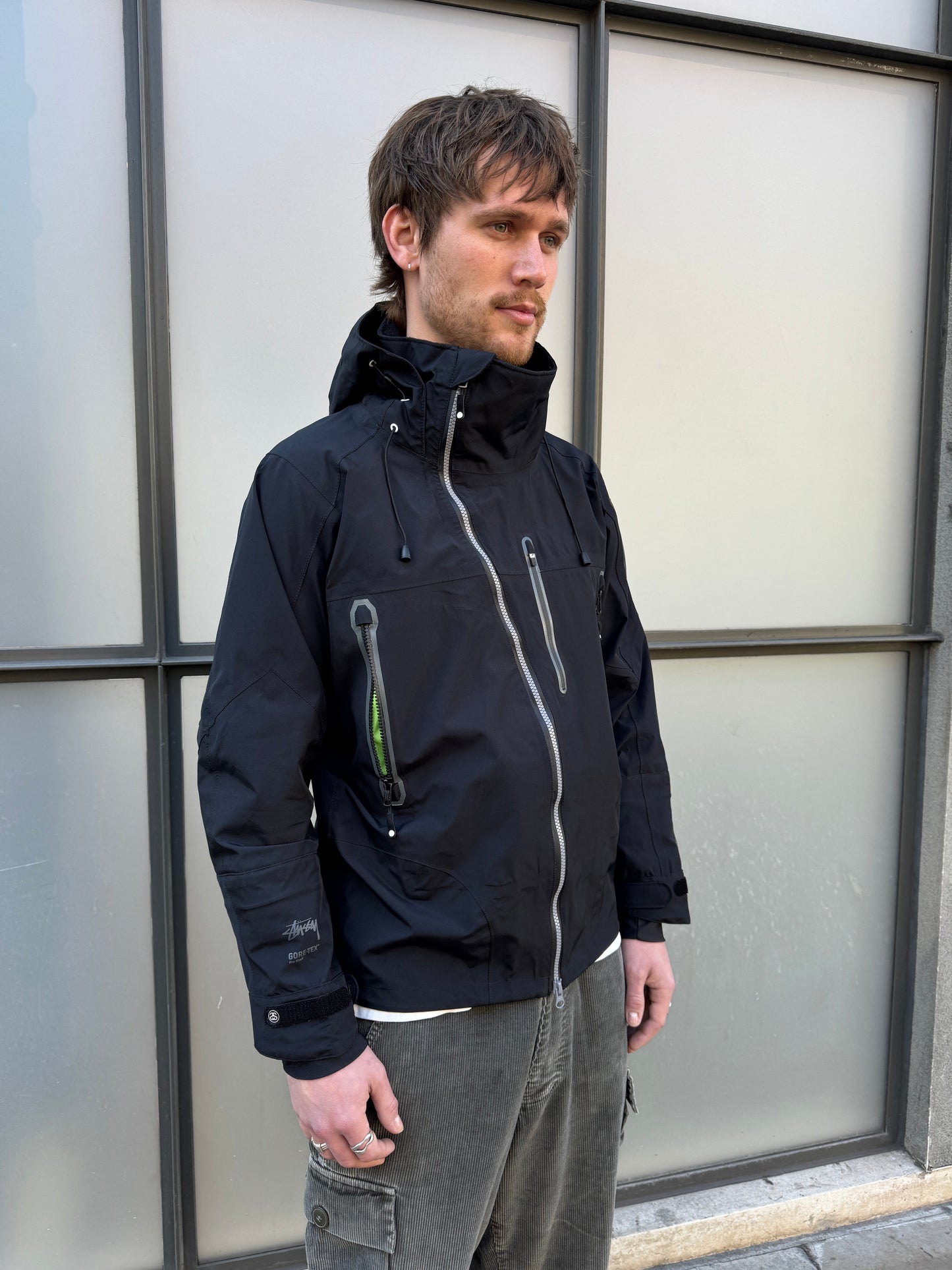 AW11' Stüssy x Afdice Jet Black Asymmetric Zip Technical Gore-Tex Jacket