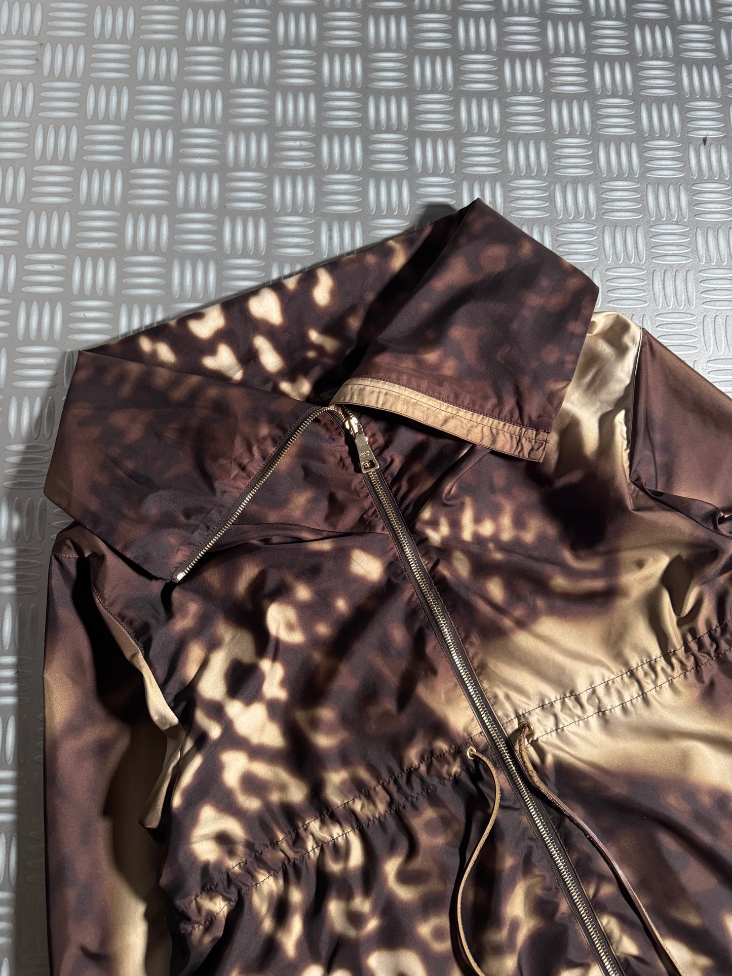 Prada Leopard Print Exaggerated Collar Jacket