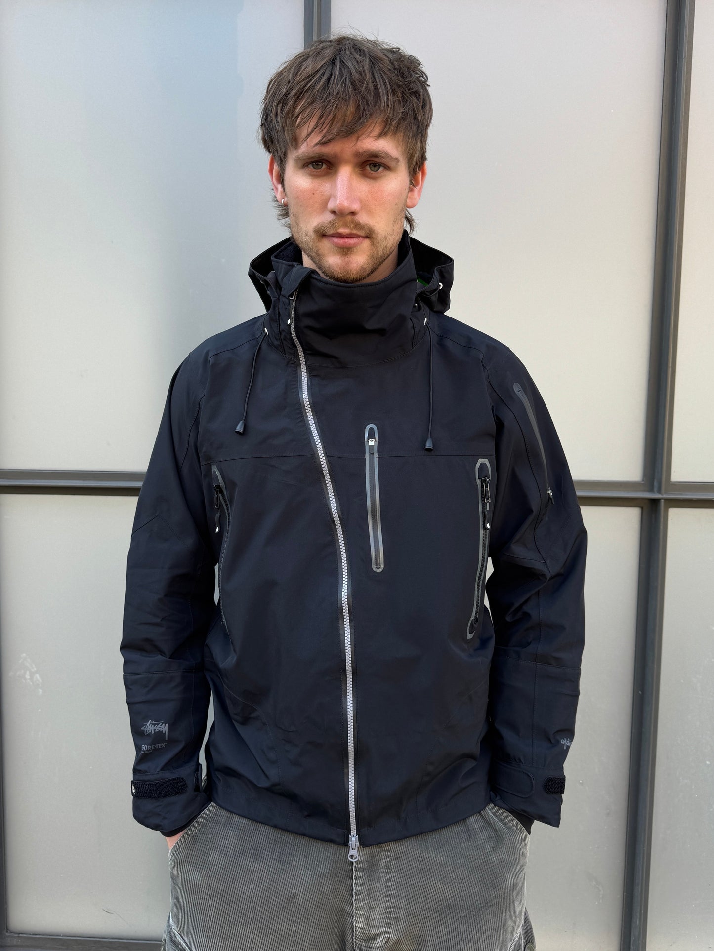 AW11' Stüssy x Afdice Jet Black Asymmetric Zip Technical Gore-Tex Jacket