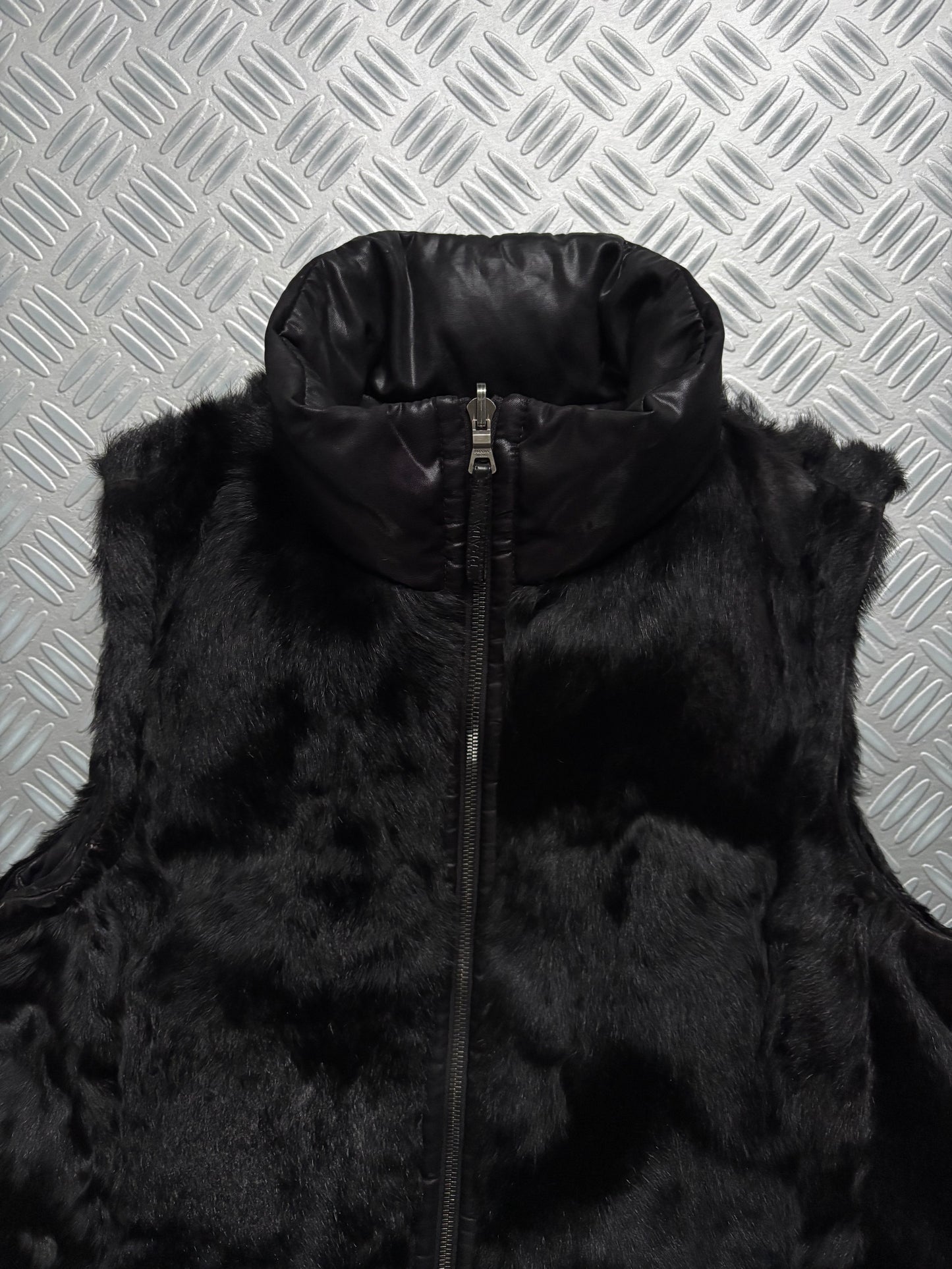 AW07’ Prada Black Tab Padded Reversible Fur/Nylon Vest