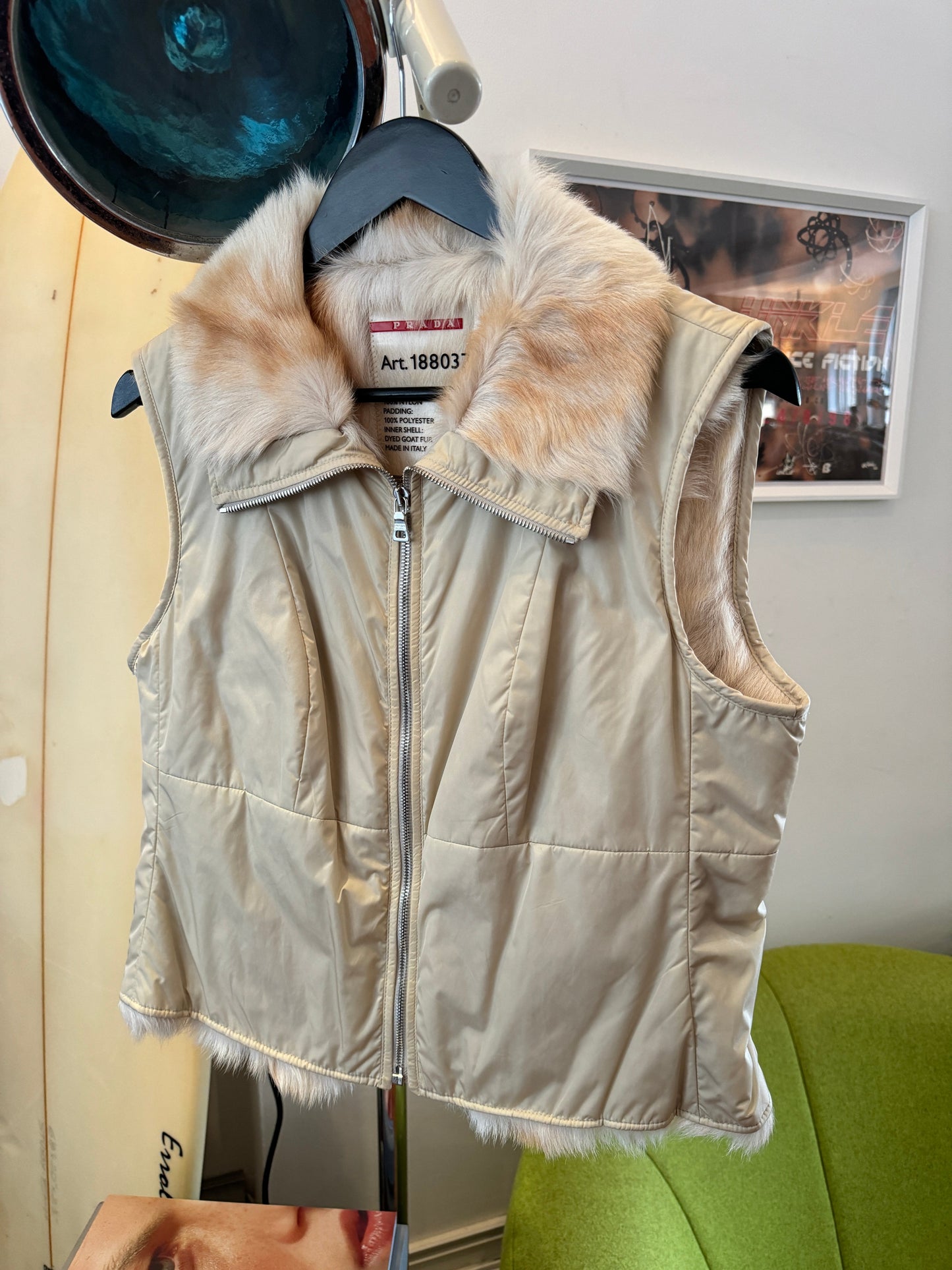 Prada Sport Fur Lined Light Beige Vest