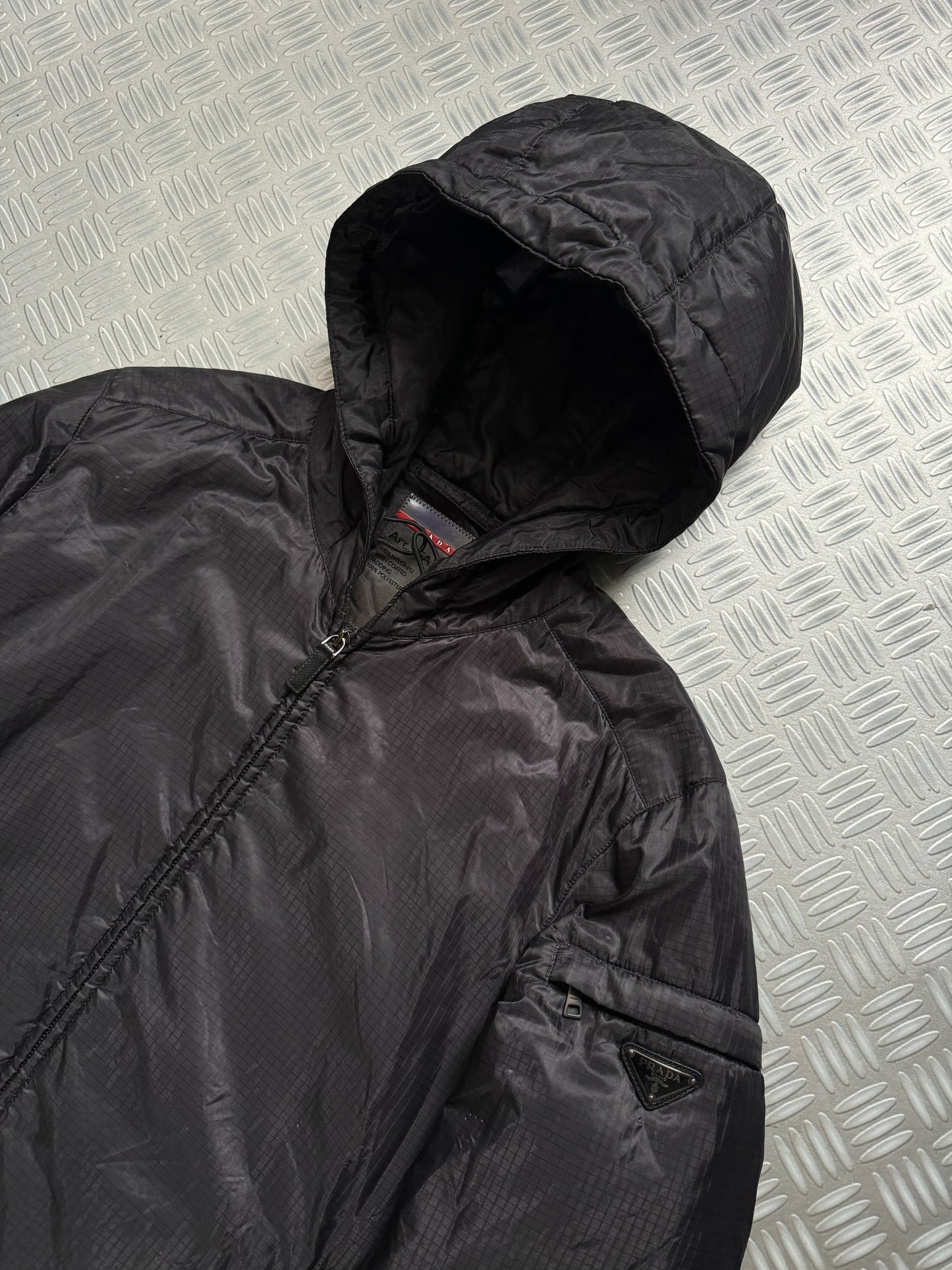 AW13’ Prada Mainline Padded Rip-Stop Nylon Shimmer Hooded Jacket