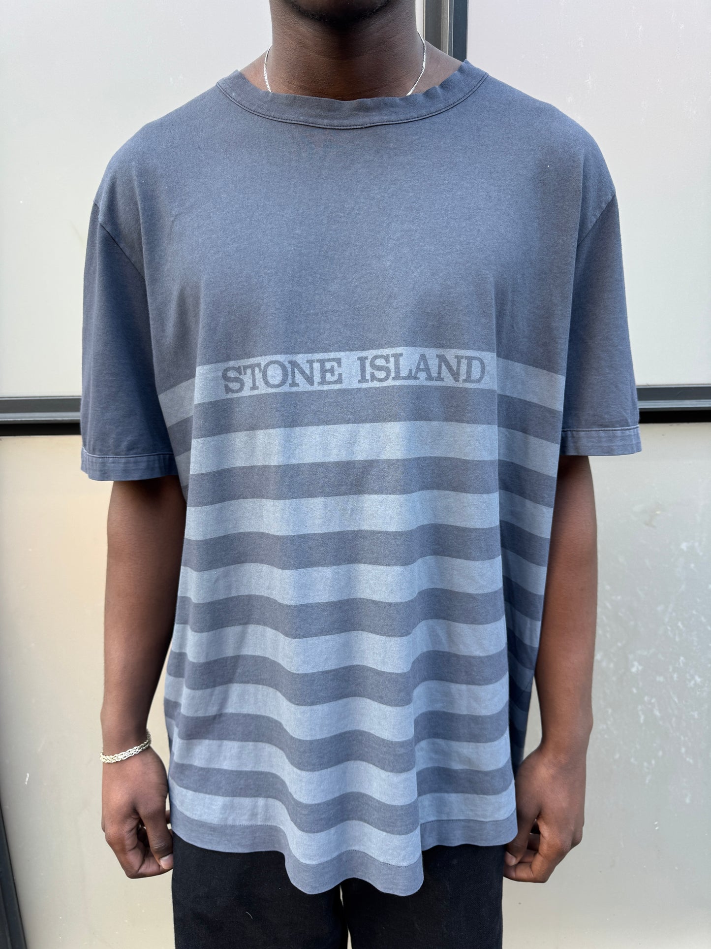 Early 2000's Stone Island Deep Navy/Grey Striped Tee