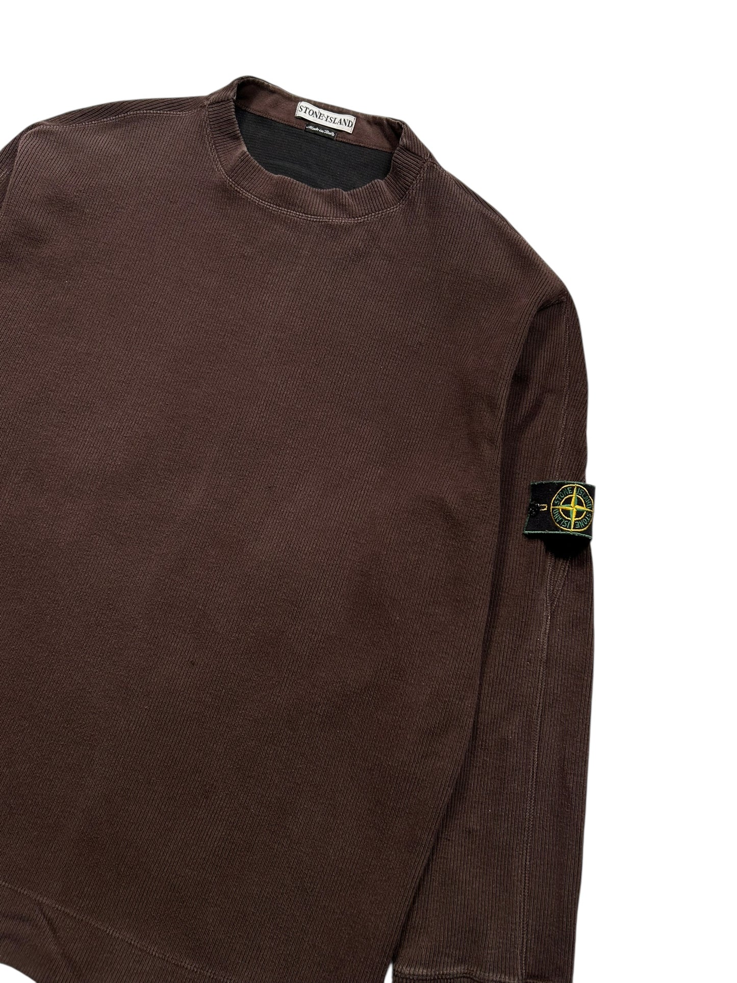 1990's Stone Island Ribbed Cotton Deep Brown Crewneck