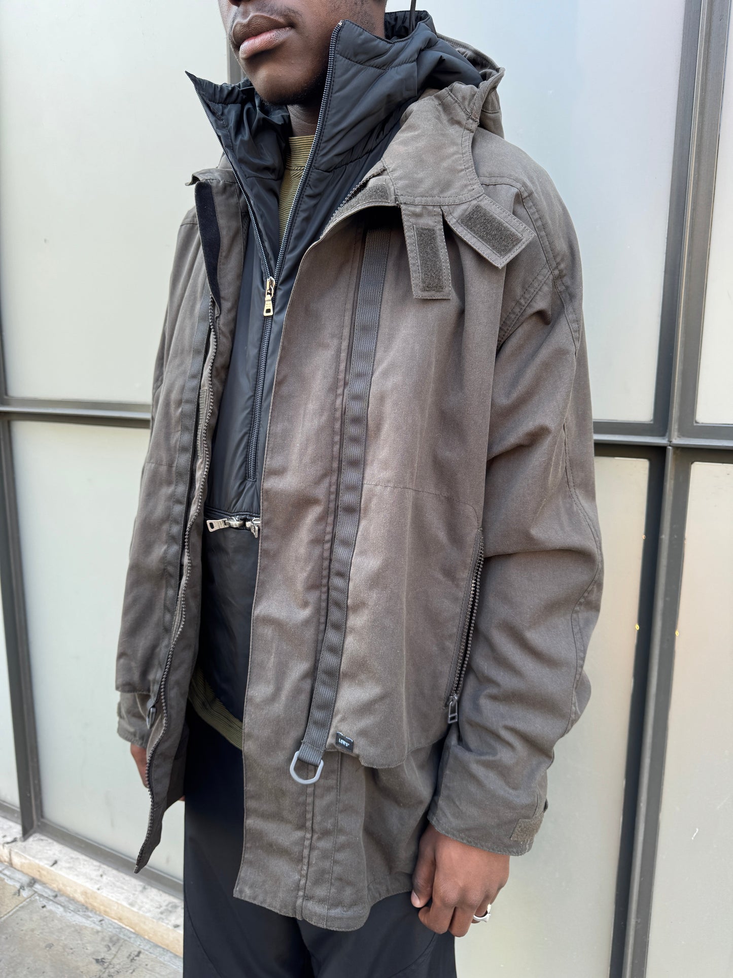 Early 2000’s Levi’s Engineered Dark Khaki Waxed Cotton Stash Pocket Jacket