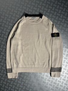 Stone Island Striped Cuff Cream Knitted Crewneck