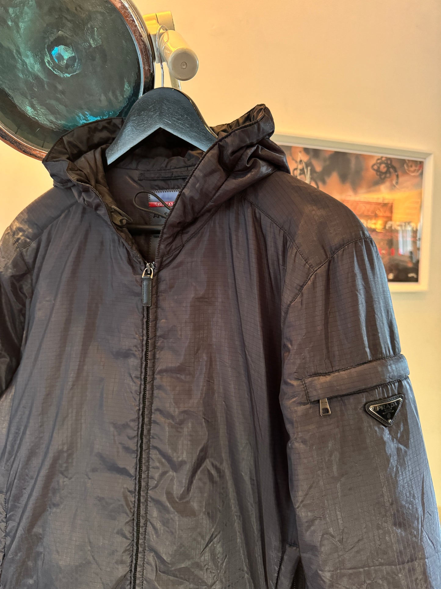 AW13’ Prada Mainline Padded Rip-Stop Nylon Shimmer Hooded Jacket