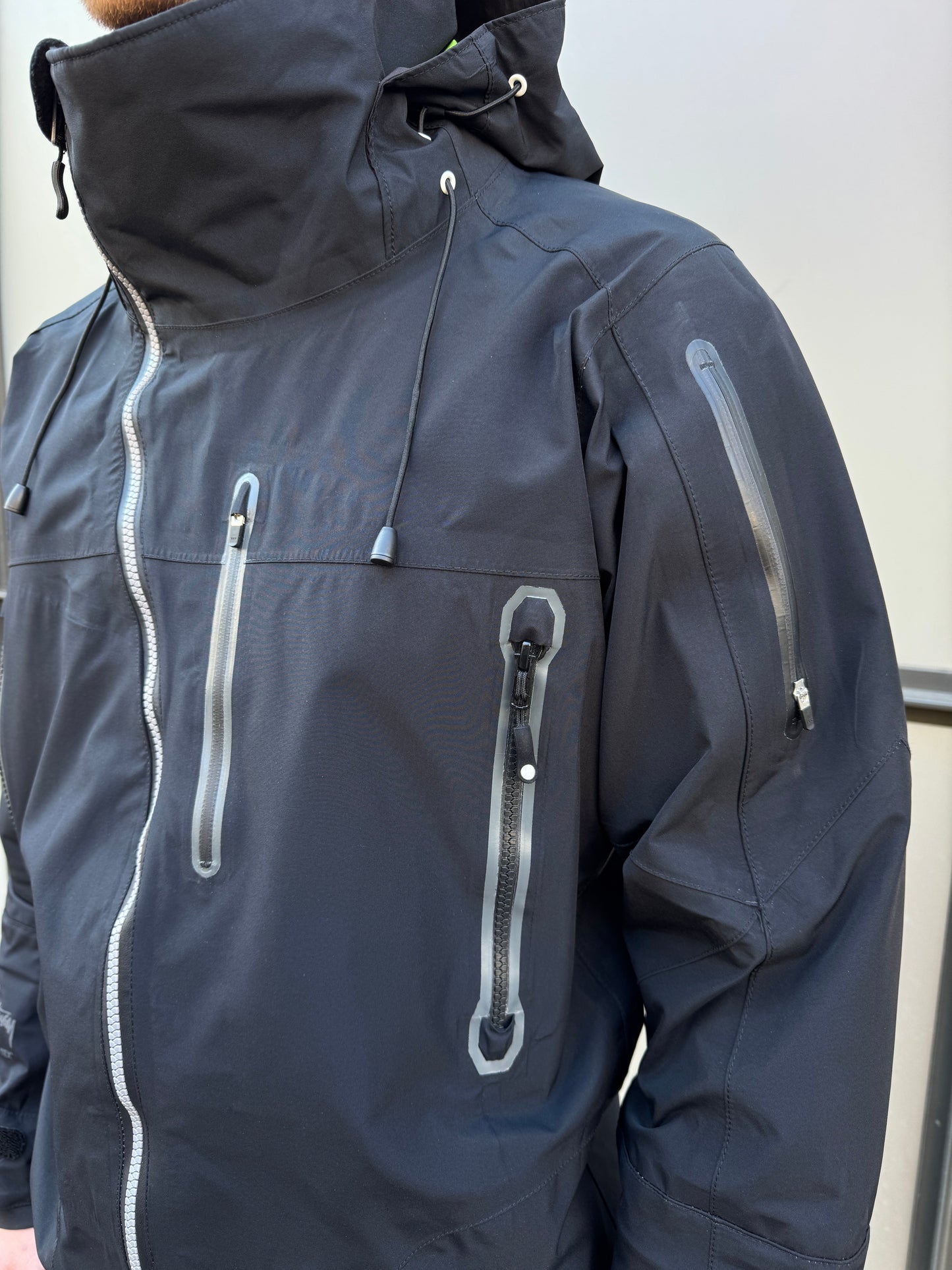 AW11' Stüssy x Afdice Jet Black Asymmetric Zip Technical Gore-Tex Jacket