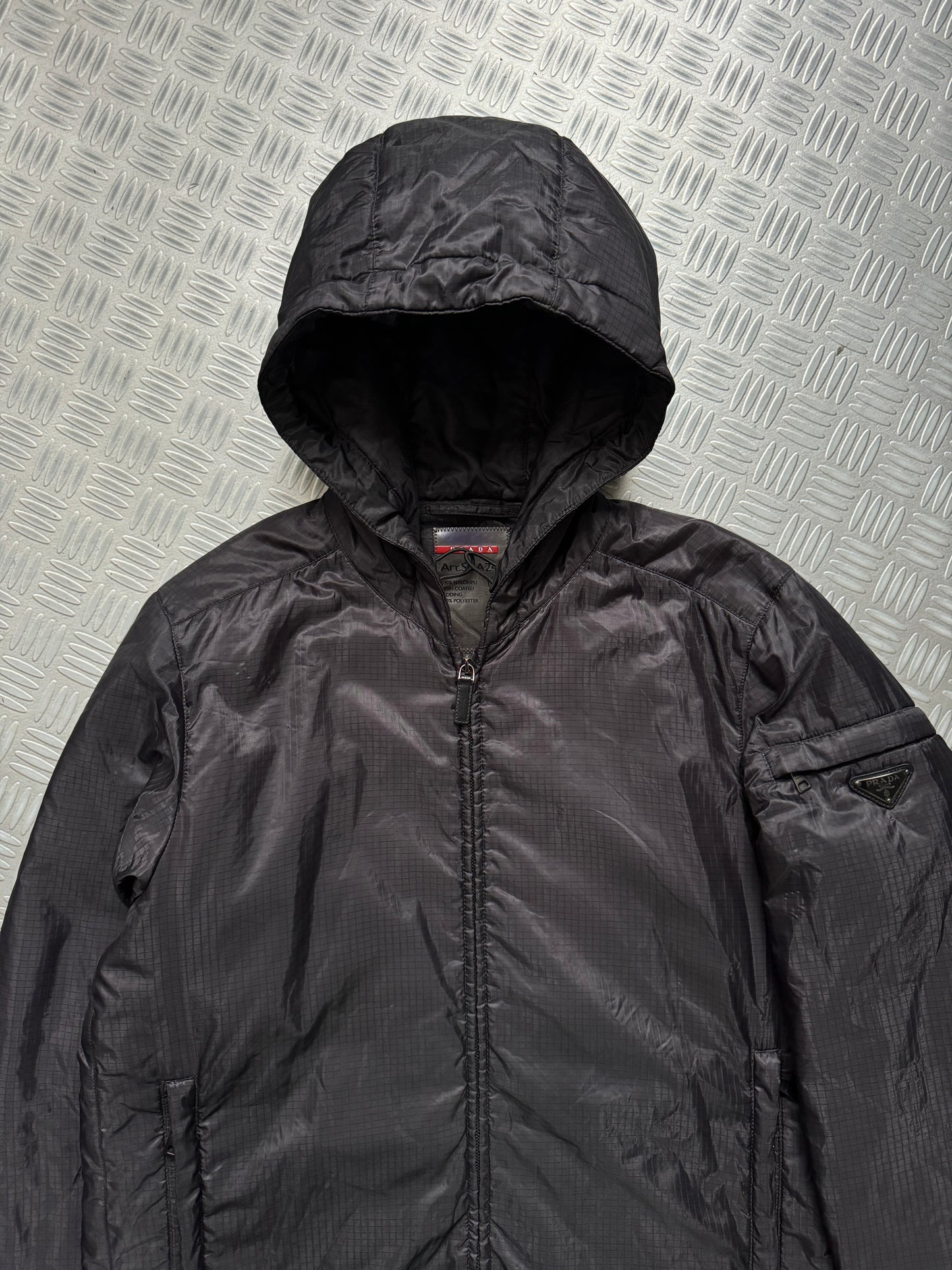 AW13’ Prada Mainline Padded Rip-Stop Nylon Shimmer Hooded Jacket