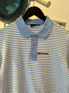 Prada Ocean Blue/White Stripped Polo Shirt - Small / Medium