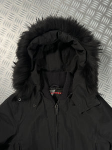 Early 2000’s Prada Sport Jet Black Gore-Tex Padded Jacket w/Fur Trim Hood - Small