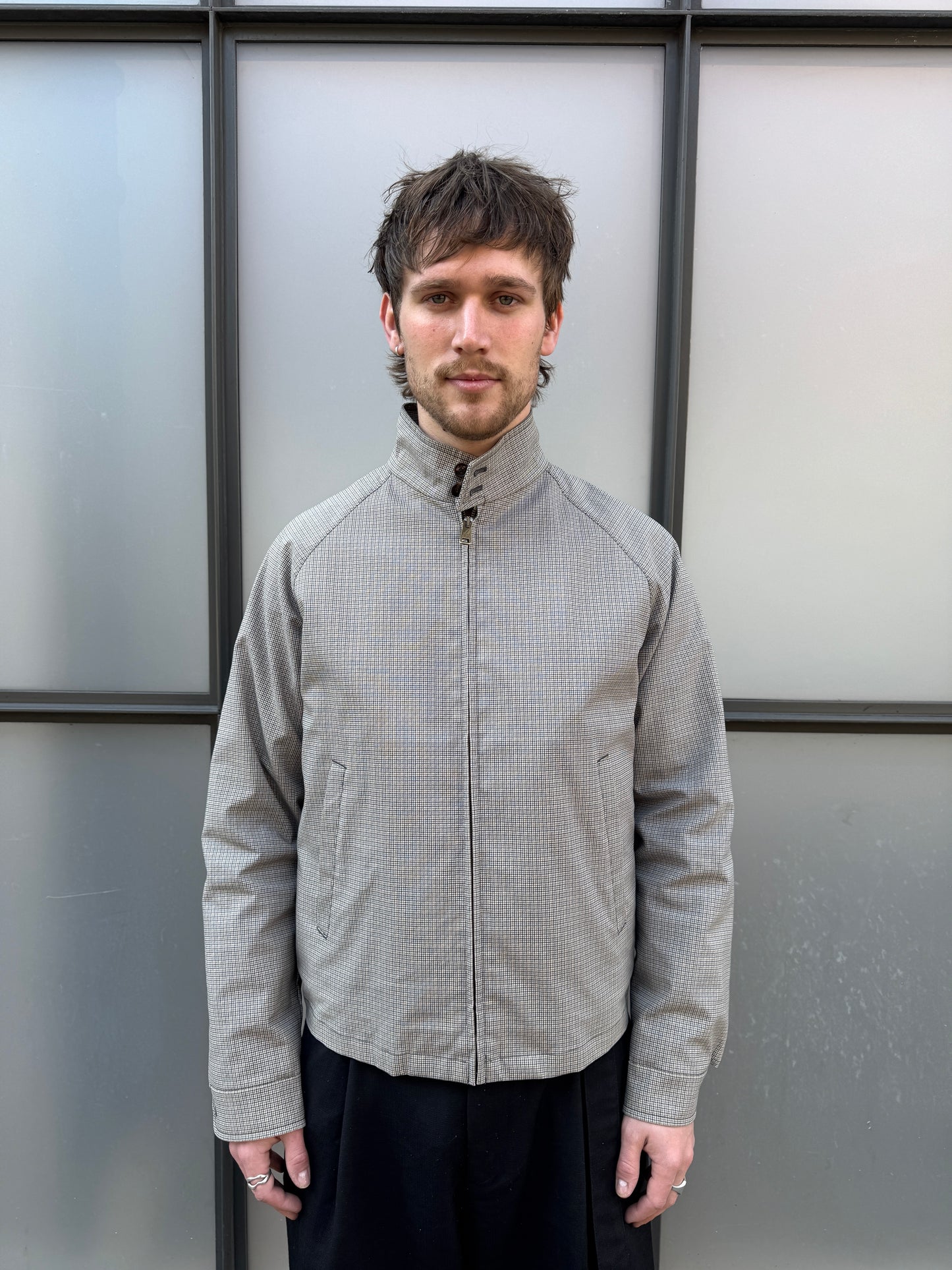 Prada Main Line Hounds Tooth 2in1 Zip Out Liner Harrington Jacket