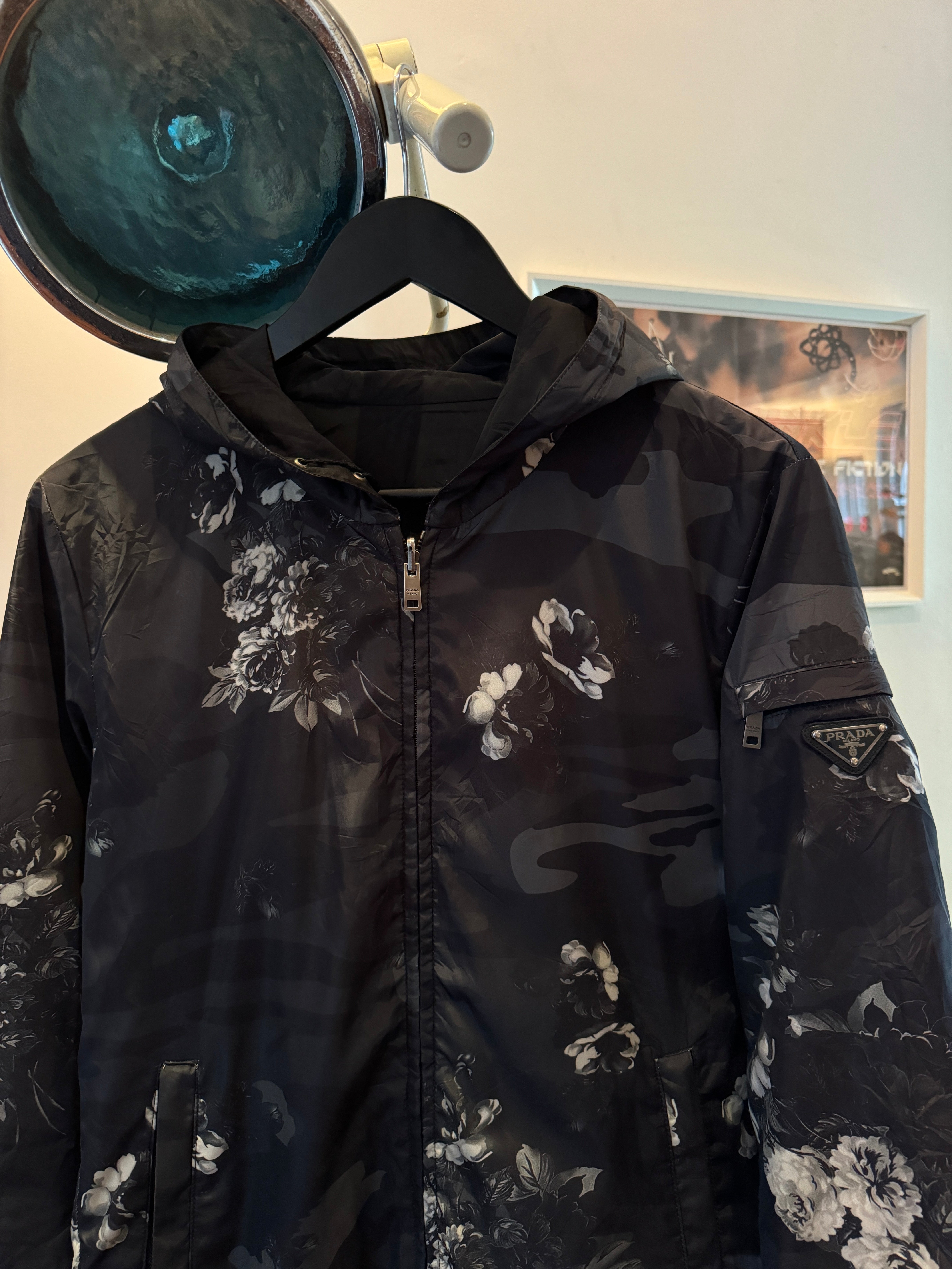 Prada Mainline Reversible Camo/Flowers Print Nylon Jacket