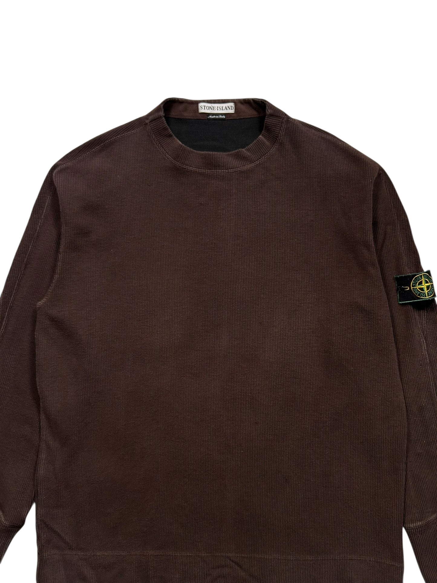 1990's Stone Island Ribbed Cotton Deep Brown Crewneck