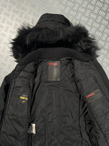 Early 2000’s Prada Sport Jet Black Gore-Tex Padded Jacket w/Fur Trim Hood - Small