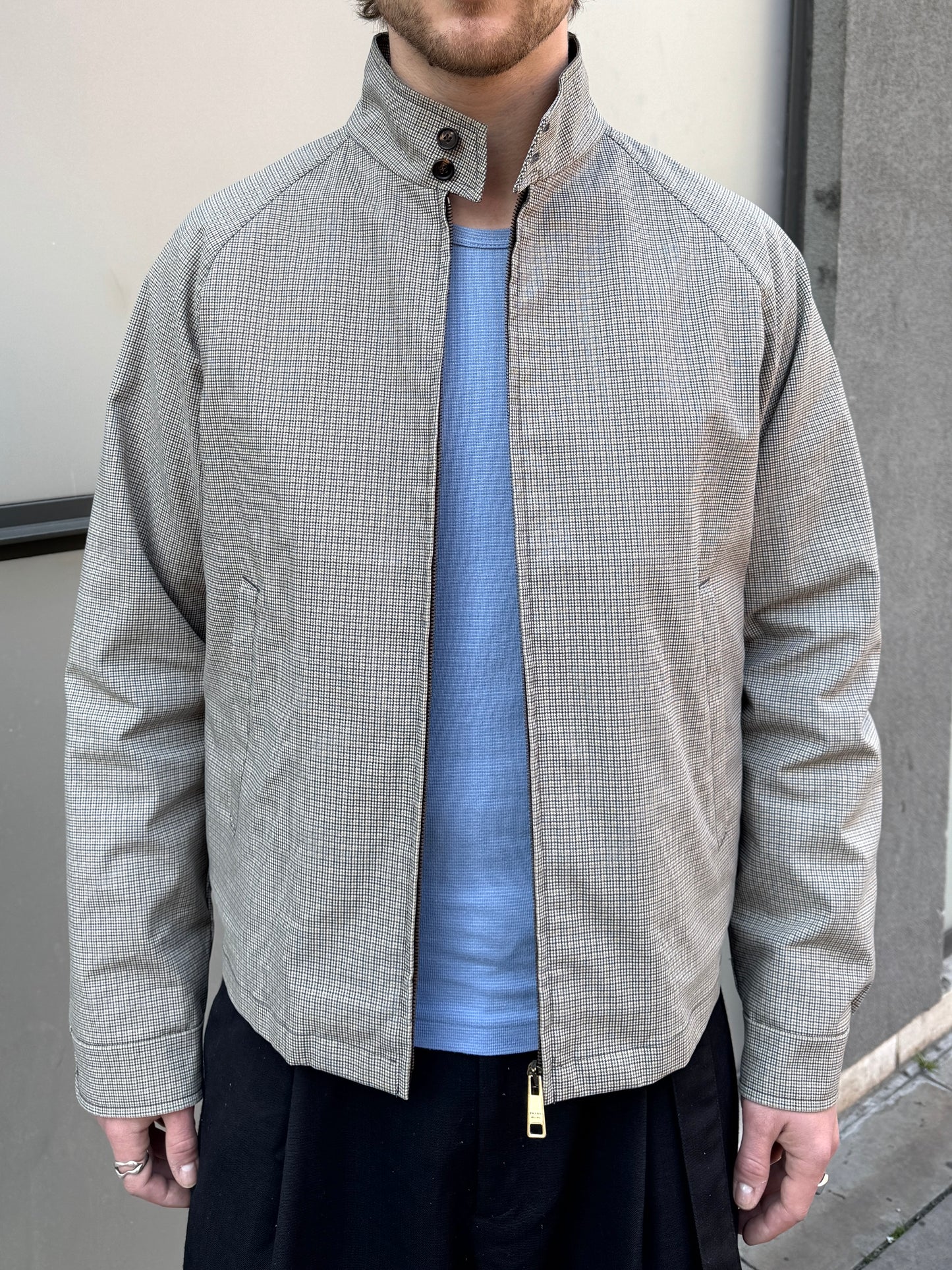 Prada Main Line Hounds Tooth 2in1 Zip Out Liner Harrington Jacket